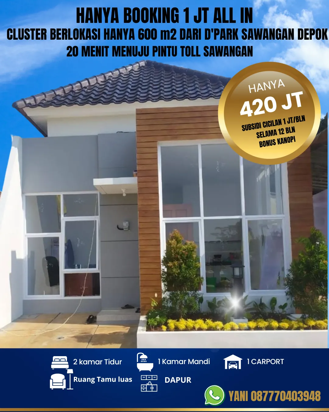 RUMAH DENGAN VIEW PERBUKITAN LOKASI DI BOJONG SARI SAWANGAN DEPOK